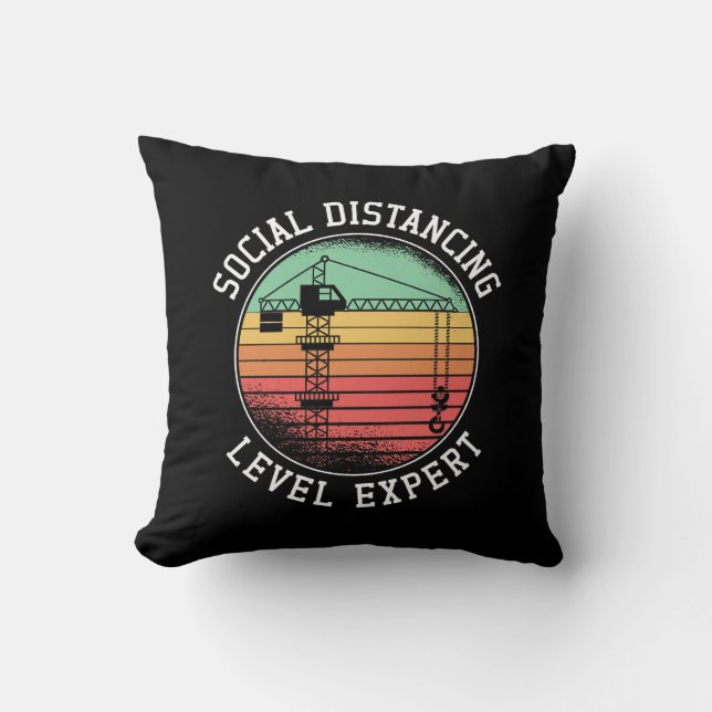 Crane Operator Social Distance Level Expert Retro Throw Pillow (Front)