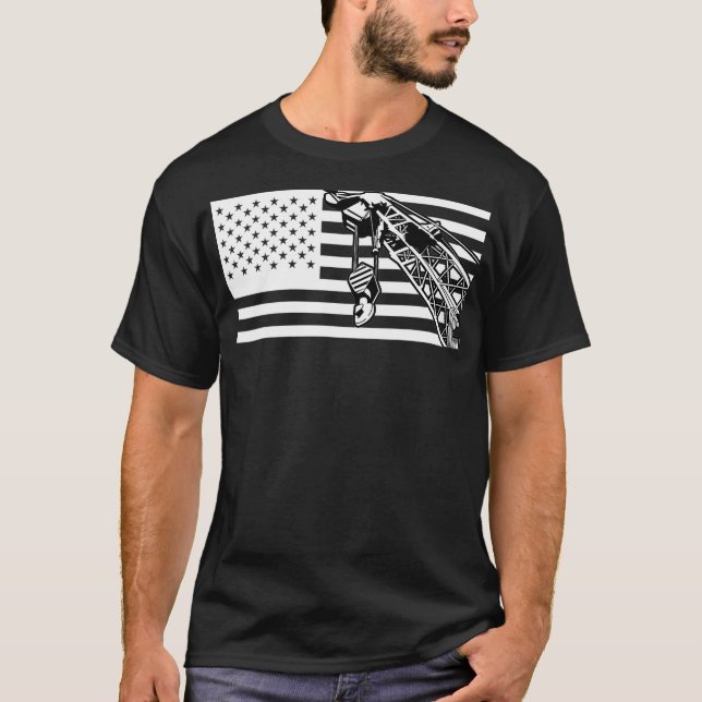 Crane Operator Tshirt US Flag Mens Heavy (Front)