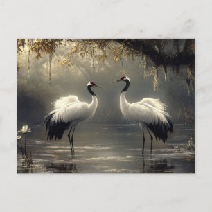 Crane Pair in a Misty Marsh Postcard