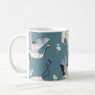 Crane Pattern, Illustration Flying Bird. Coffee Mug