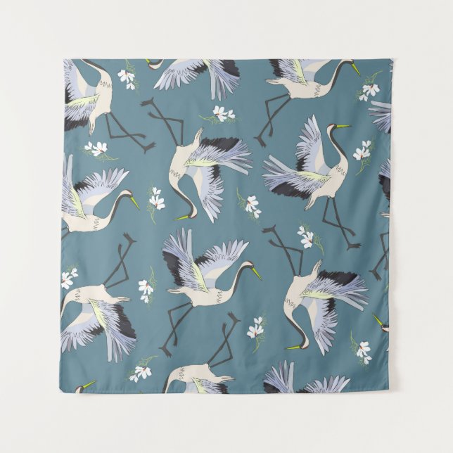 Crane Pattern, Illustration Flying Bird. Tapestry (Front)