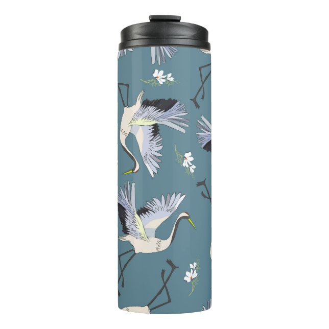 Crane Pattern, Illustration Flying Bird. Thermal Tumbler (Front)