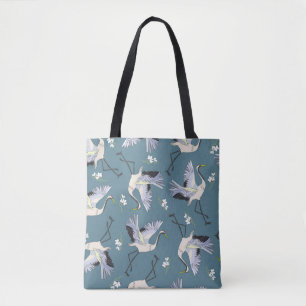 Crane Pattern, Illustration Flying Bird. Tote Bag