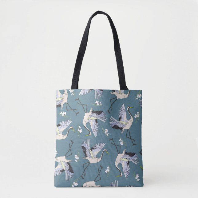 Crane Pattern, Illustration Flying Bird. Tote Bag (Front)