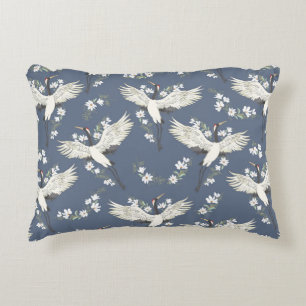 crane, pattern, vintage illustration flying bird f accent pillow