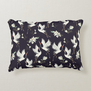 crane, pattern, vintage illustration flying bird f accent pillow