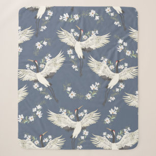 crane, pattern, vintage illustration flying bird f sherpa blanket