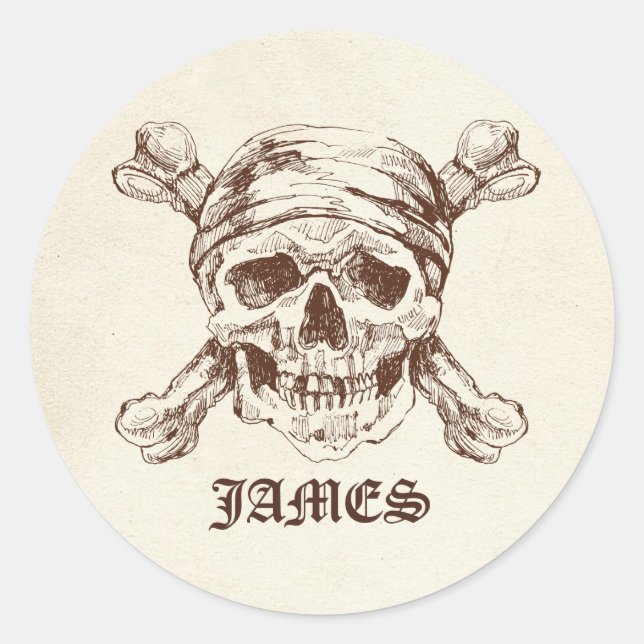 Crâne pirate n os croisés Autocollants de nom pers (Devant)