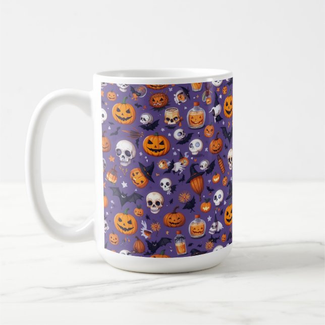 Crâne pourpre et Citrouille Festival Motif Mug (Gauche)