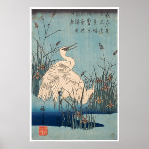 Crane Print Japanese Art Egret Poster Katsushika
