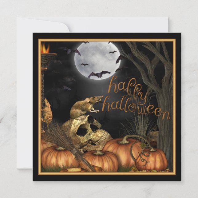 Crâne, rats et invitation de partie de Halloween (Devant)