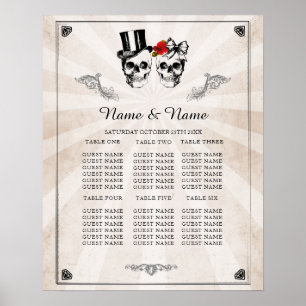 Crâne Rouge Rose Plan Mariage Poster Siège