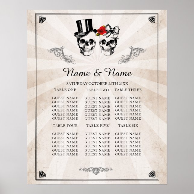 Crâne Rouge Rose Plan Mariage Poster Siège (Devant)
