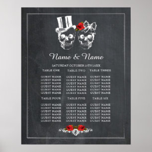 Crâne Rouge Rose Plan Mariage Poster Siège