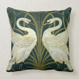 Crane’s Art Nouveau Swans Throw Pillow