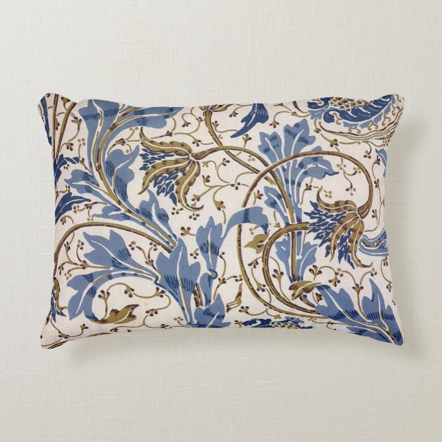 Crane’s Pomegranate and Teazle in Blue Decorative Pillow (Front)