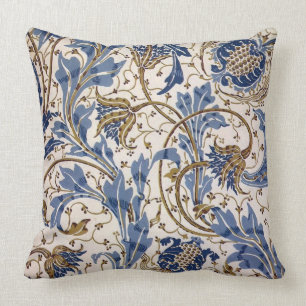 Crane’s Pomegranate and Teazle in Blue Throw Pillow