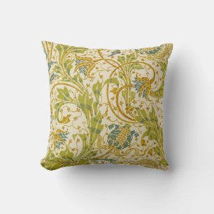 Crane’s Pomegranate and Teazle in Green Throw Pillow