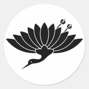 Crane-shaped chrysanthemum classic round sticker