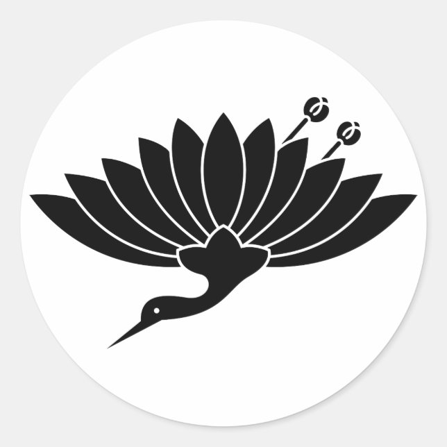 Crane-shaped chrysanthemum classic round sticker (Front)