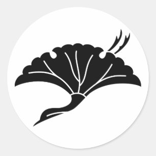 Crane-shaped ginkgo leaf classic round sticker