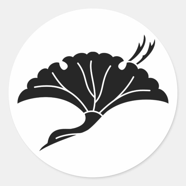 Crane-shaped ginkgo leaf classic round sticker (Front)