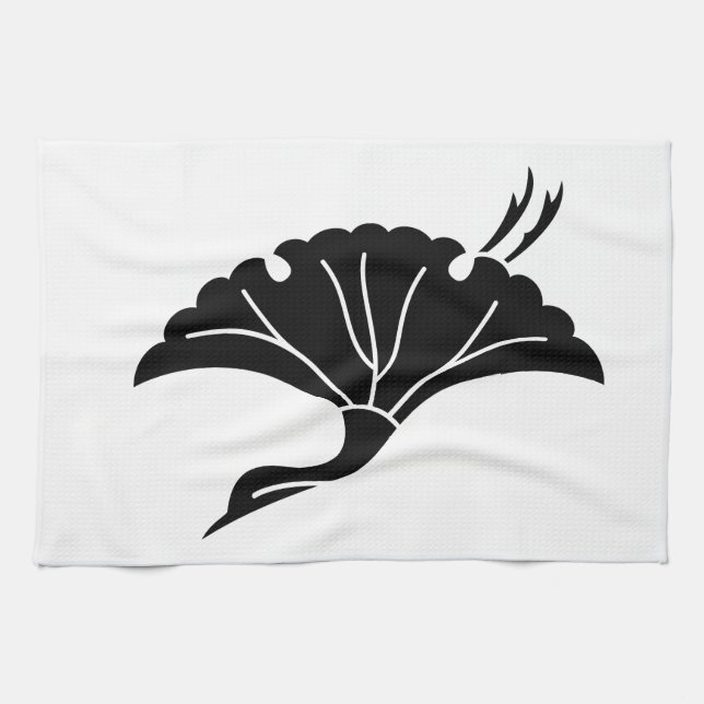 Crane-shaped ginkgo leaf kitchen towel (Horizontal)