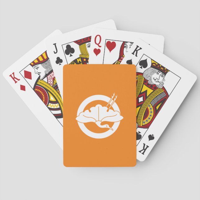 Crane-shaped ginkgo leaf on circle playing cards (Back)
