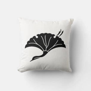 Crane-shaped ginkgo leaf throw pillow