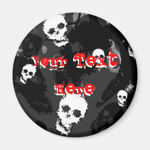 Crâne Spectres B&W rouge 'Your Text' frigo aimant
