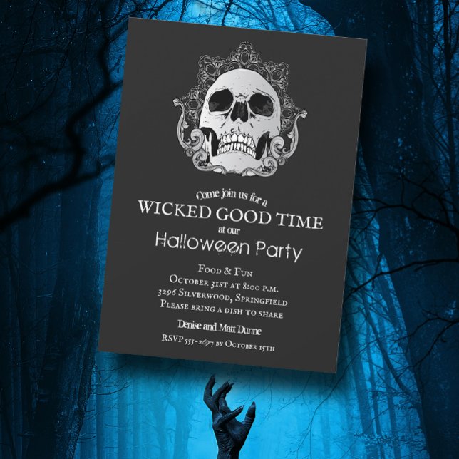 Crâne sur invitation d'Halloween noir (Créateur téléchargé)