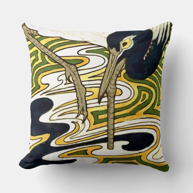 Crane Tile from 1800s Crane and Columbine Panel Throw Pillow (Front)