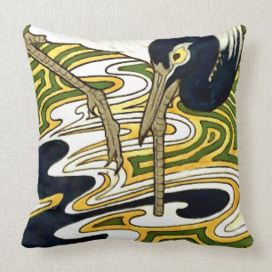 Crane Tile from 1800s Crane and Columbine Panel Throw Pillow