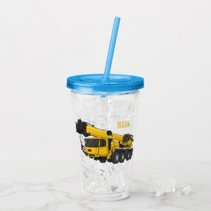 Crane truck cartoon illustration acrylic tumbler