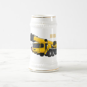 Crane truck cartoon illustration beer stein
