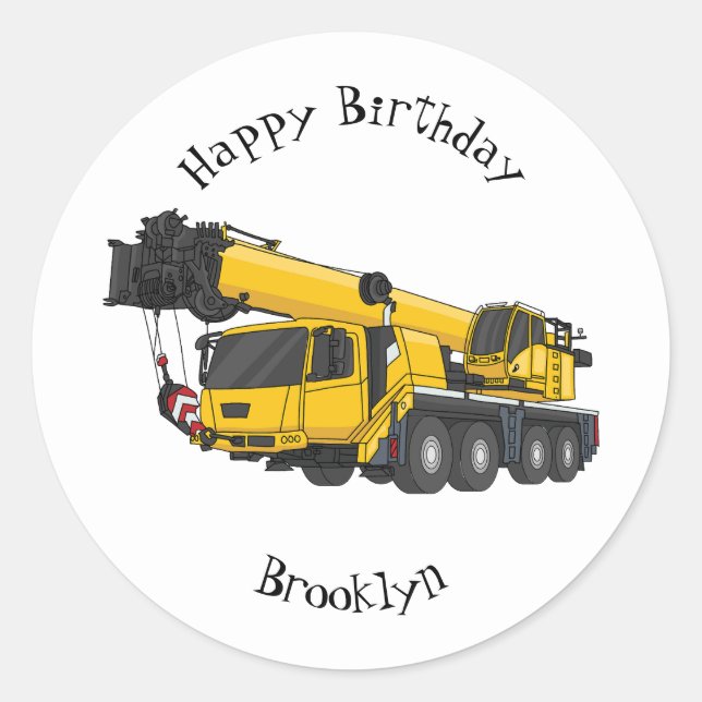 Crane truck cartoon illustration classic round sticker (Front)