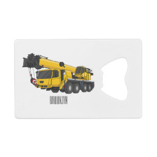 Crane truck cartoon illustration credit card bottle opener