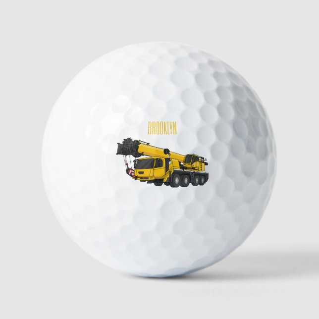 Crane truck cartoon illustration golf balls (Front)