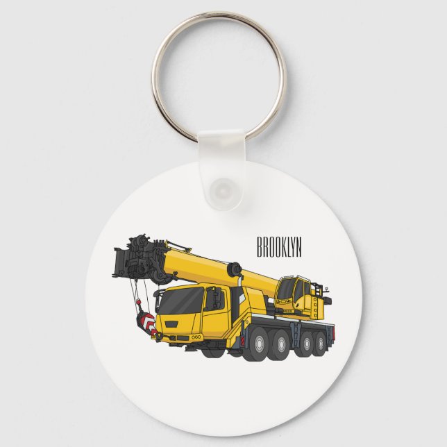 Crane truck cartoon illustration keychain (Front)
