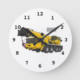 Crane truck cartoon illustration round clock