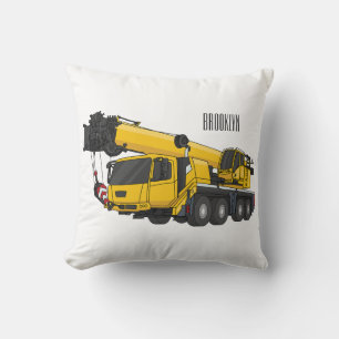 Crane truck cartoon illustration throw pillow