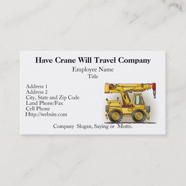Crane Truck Construction Business Cards (Front)