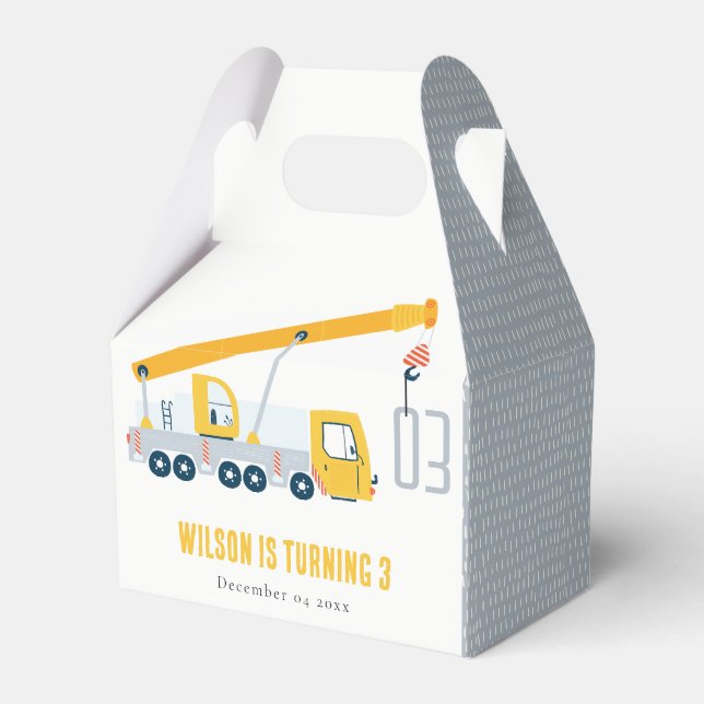Crane Truck Construction Vehicle Kids Birthday Favor Box (Front Side)