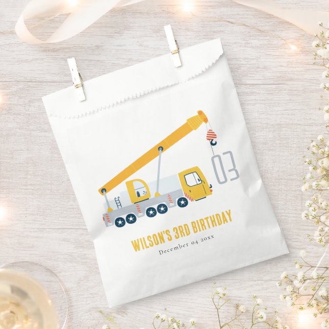 Crane Truck Construction Vehicle Kids Birthday Favour Bag (Clipped)