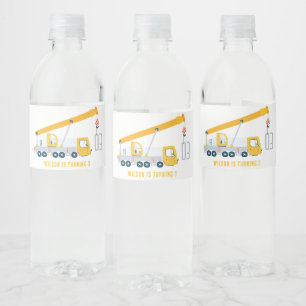 Crane Truck Construction Vehicle Kids Birthday Water Bottle Label