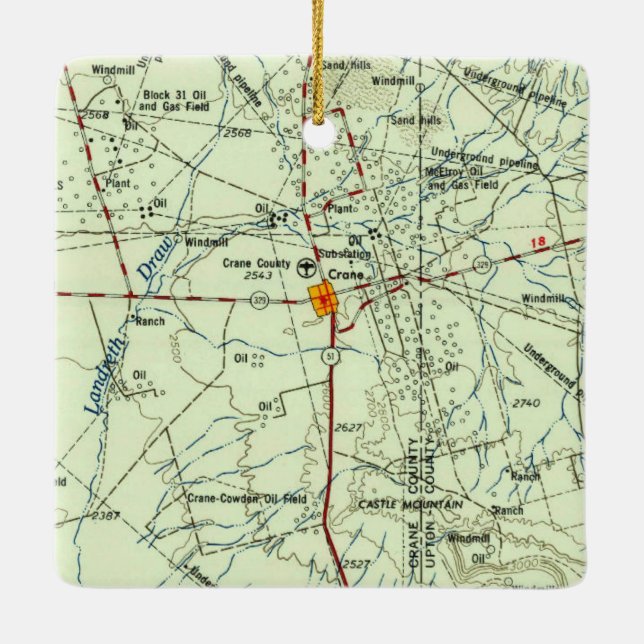 Crane TX Topo Map Ceramic Ornament (Back)