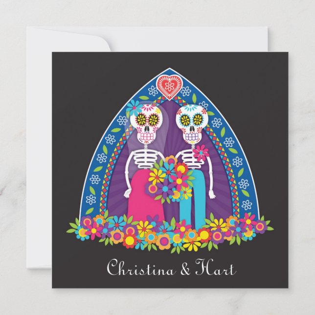 Crânes à sucre et Faire-part de mariage de fleurs (Dos)