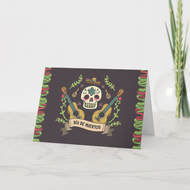 Crânes à sucre floral Dia de Muertos Carte de voeu (Devant)