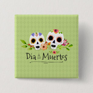 Crânes à sucre florales Dia de Muertos   Badge