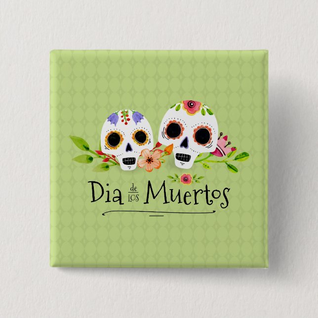 Crânes à sucre florales Dia de Muertos | Badge (Devant)